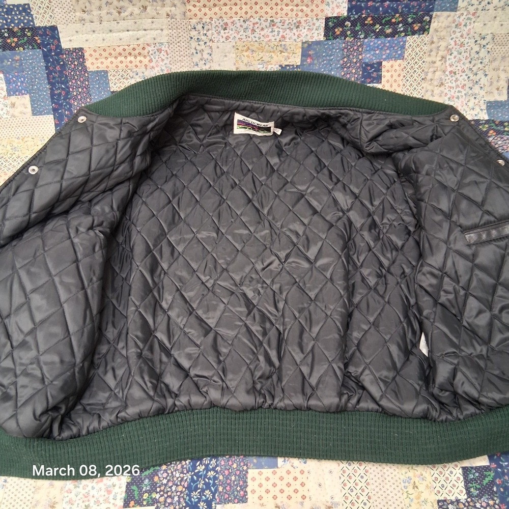 Vintage Arctic Cat Bounty Hunter Wool Leather Varsity Style Jacket SZ XLT Green - Picture 8 of 12